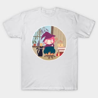 Cute Pink Witch Girl Illustration T-Shirt